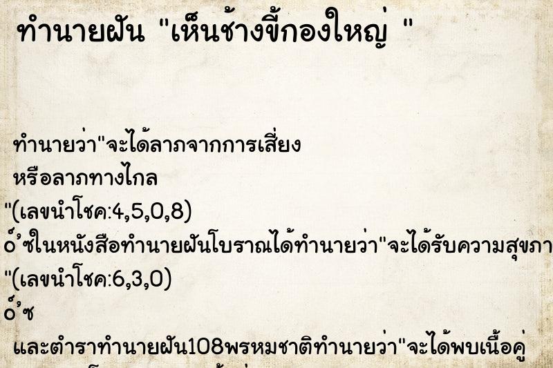 ทำนายฝันทำนายฝันเห็นช้างขี้กองใหญ่